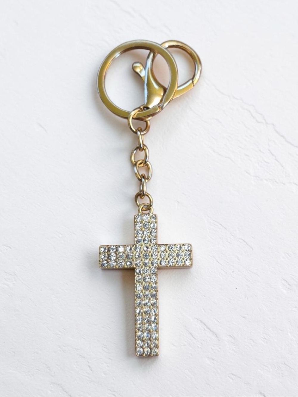 Golden rhinestone cross charm Keychain
